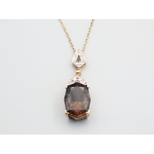 236 - Diamond Set 9 Carat Yellow Gold Mounted Smokey Quartz Pendant Necklace Further Set on 9 Carat Yellow... 