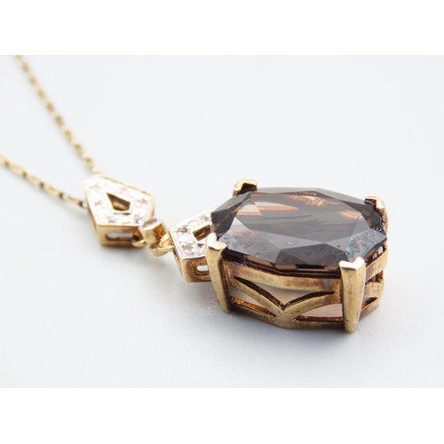 236 - Diamond Set 9 Carat Yellow Gold Mounted Smokey Quartz Pendant Necklace Further Set on 9 Carat Yellow... 