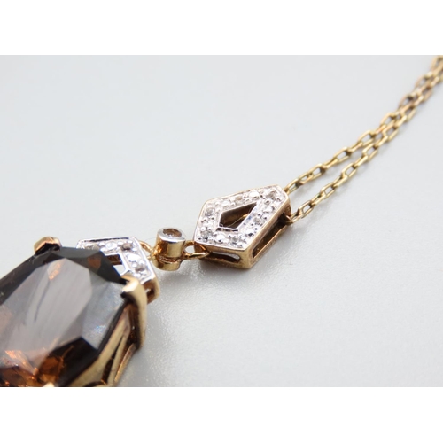 236 - Diamond Set 9 Carat Yellow Gold Mounted Smokey Quartz Pendant Necklace Further Set on 9 Carat Yellow... 