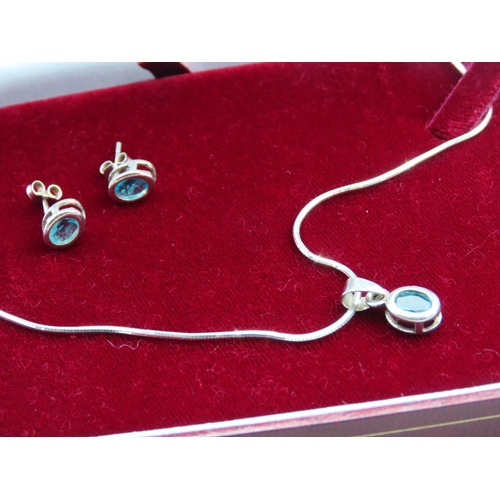 238 - Blue Topaz Silver Mounted Pendant Necklace Further Set on Silver Chain 40cm Long and Matching Pair o... 