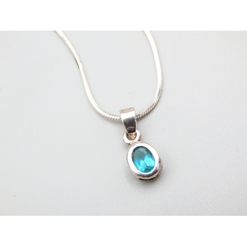 238 - Blue Topaz Silver Mounted Pendant Necklace Further Set on Silver Chain 40cm Long and Matching Pair o... 