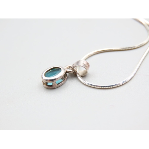 238 - Blue Topaz Silver Mounted Pendant Necklace Further Set on Silver Chain 40cm Long and Matching Pair o... 