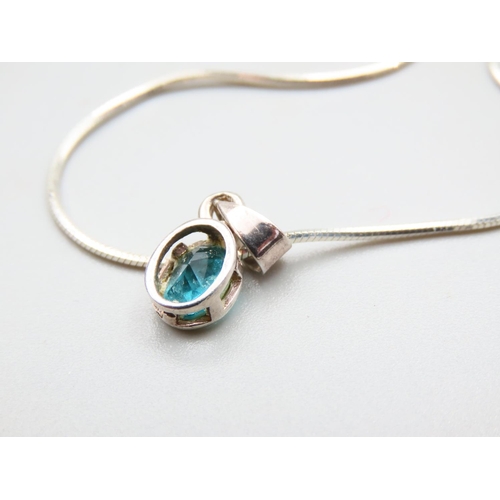 238 - Blue Topaz Silver Mounted Pendant Necklace Further Set on Silver Chain 40cm Long and Matching Pair o... 