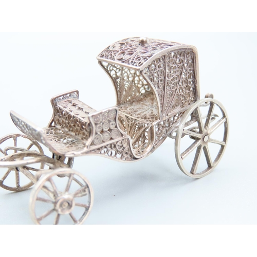 241 - Novelty Silver Carriage Attractively Detailed with Salon Chair Silver Two Pieces in Lot