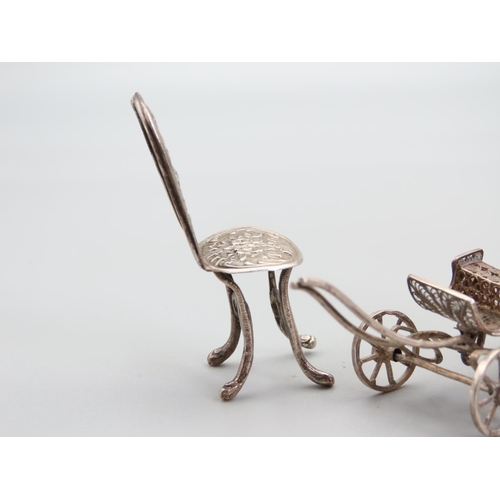 241 - Novelty Silver Carriage Attractively Detailed with Salon Chair Silver Two Pieces in Lot