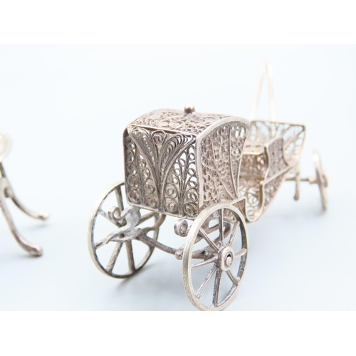 241 - Novelty Silver Carriage Attractively Detailed with Salon Chair Silver Two Pieces in Lot