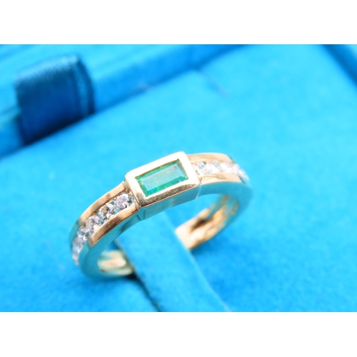 246 - Emerald and Diamond Ladies Ring Collet Set Mounted on 18 Carat Yellow Gold Band Attractively Detaile... 