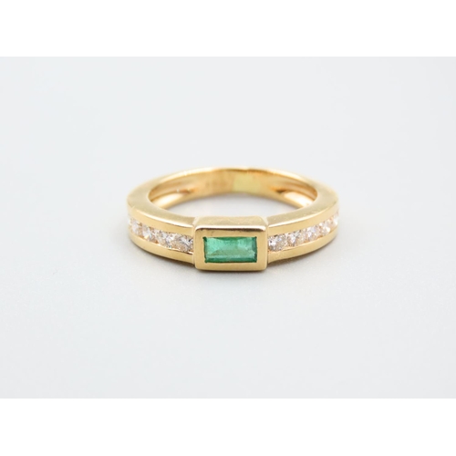 246 - Emerald and Diamond Ladies Ring Collet Set Mounted on 18 Carat Yellow Gold Band Attractively Detaile... 