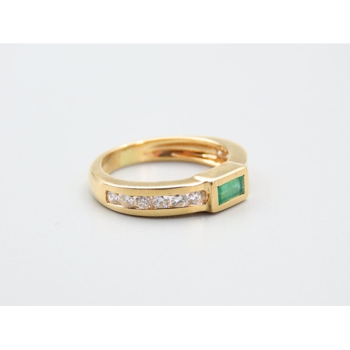 246 - Emerald and Diamond Ladies Ring Collet Set Mounted on 18 Carat Yellow Gold Band Attractively Detaile... 