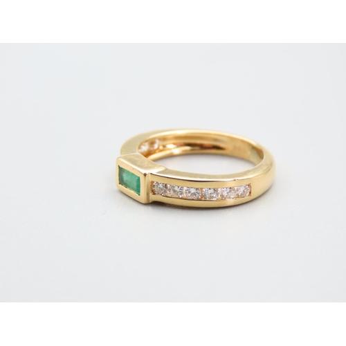 246 - Emerald and Diamond Ladies Ring Collet Set Mounted on 18 Carat Yellow Gold Band Attractively Detaile... 