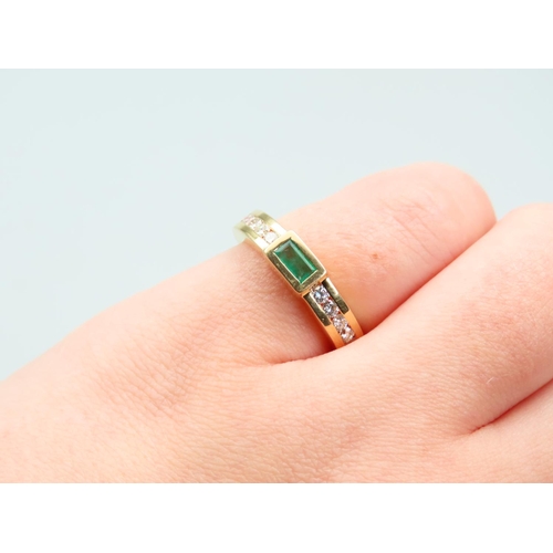 246 - Emerald and Diamond Ladies Ring Collet Set Mounted on 18 Carat Yellow Gold Band Attractively Detaile... 