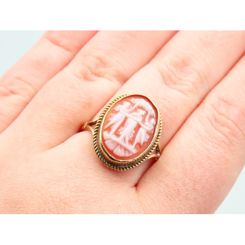 250 - Three Graces Oval Cameo Ring 9 Carat Gold Bound Set on 9 Carat Gold Band Attractively Detailed Ring ... 