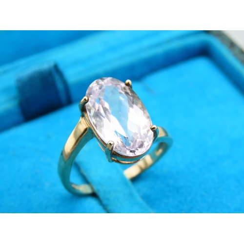 253 - Kunzite Oval Cut Four Claw Set Ladies Centre Stone Ring Mounted on 9 Carat Yellow Gold Band Ring Siz... 