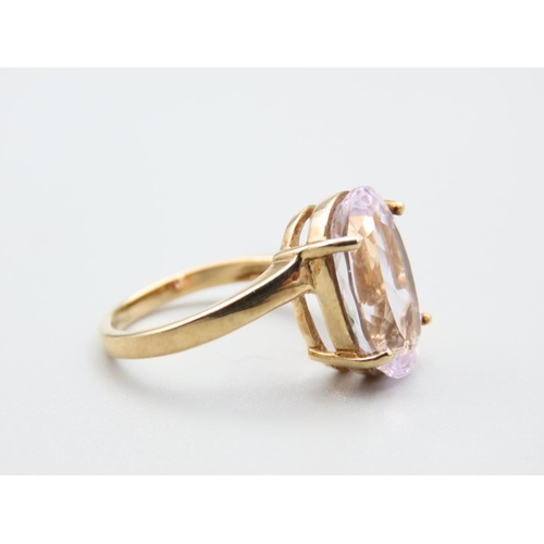 253 - Kunzite Oval Cut Four Claw Set Ladies Centre Stone Ring Mounted on 9 Carat Yellow Gold Band Ring Siz... 