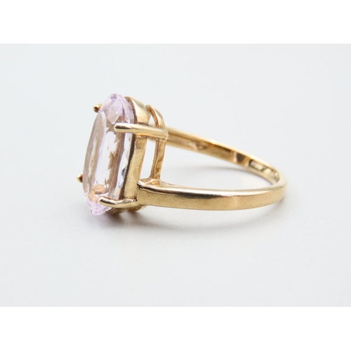 253 - Kunzite Oval Cut Four Claw Set Ladies Centre Stone Ring Mounted on 9 Carat Yellow Gold Band Ring Siz... 