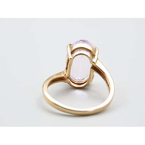 253 - Kunzite Oval Cut Four Claw Set Ladies Centre Stone Ring Mounted on 9 Carat Yellow Gold Band Ring Siz... 