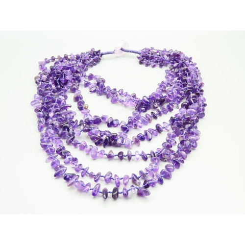 256 - Polished Amethyst Eight Strand Bead Necklace Vintage