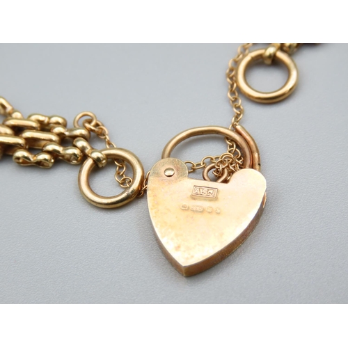 263 - 9 Carat Yellow Gold Bracelet Interlinking Form with Heart Motif Padlock Clasp and Safety Chain Brace... 