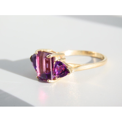 270 - Amethyst Three Stone Ring Mounted on 9 Carat Yellow Gold Band Ring Size N