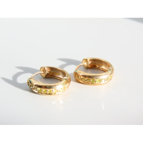 283 - Champagne Diamond Inset Pair of 9 Carat Yellow Gold Ladies Earrings Each 1.5cm Diameter