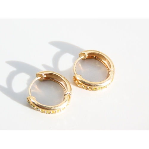 283 - Champagne Diamond Inset Pair of 9 Carat Yellow Gold Ladies Earrings Each 1.5cm Diameter