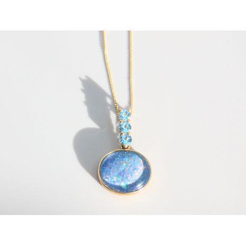 284 - Opal and Blue Topaz Set Pendant Necklace Mounted on 9 Carat Yellow Gold Further Set 9 Carat Yellow G... 