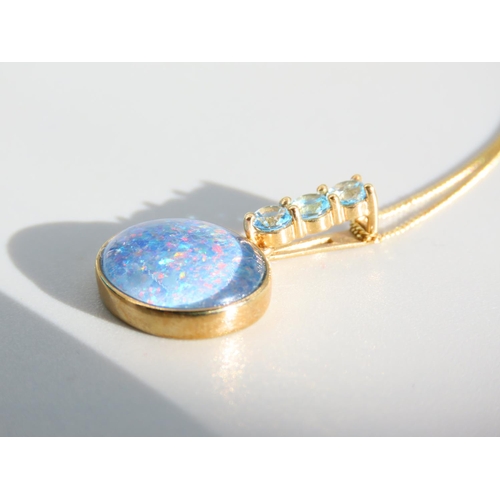 284 - Opal and Blue Topaz Set Pendant Necklace Mounted on 9 Carat Yellow Gold Further Set 9 Carat Yellow G... 