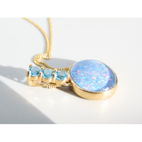 284 - Opal and Blue Topaz Set Pendant Necklace Mounted on 9 Carat Yellow Gold Further Set 9 Carat Yellow G... 