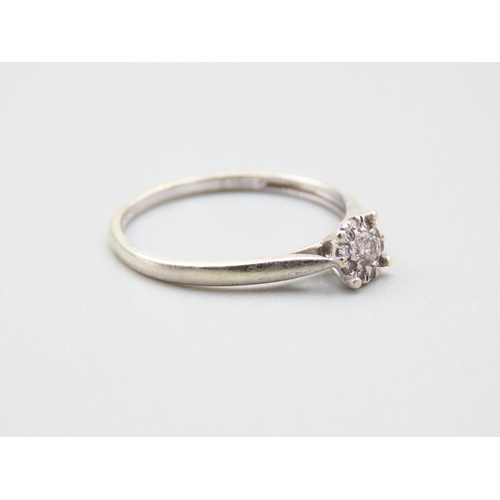 287 - Diamond Solitaire Ring Mounted on 9 Carat White Gold Band Cluster Surround Ring Size P