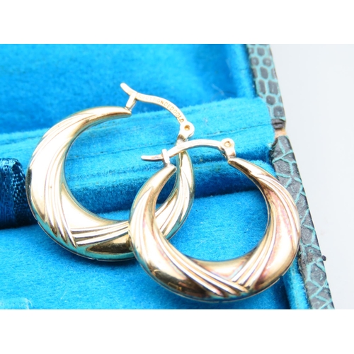 288 - Pair of 9 Carat Yellow Gold Ladies Hoop Earrings Incised Detailing Each Approximately 2cm Diameter