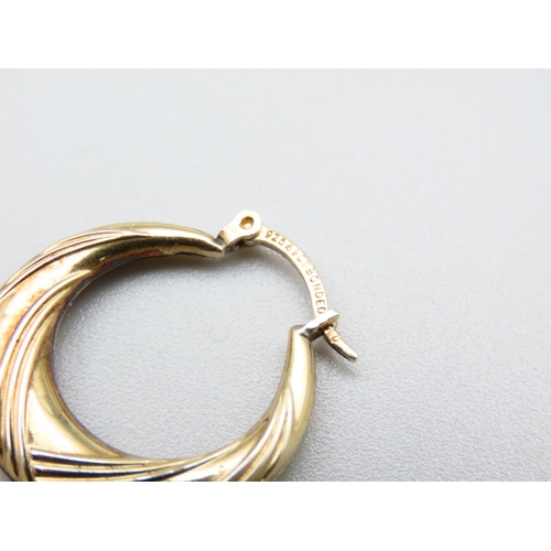 288 - Pair of 9 Carat Yellow Gold Ladies Hoop Earrings Incised Detailing Each Approximately 2cm Diameter