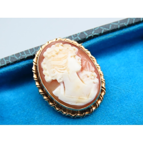 290 - Cameo Brooch Oval Form Classical Maiden Side Profile Mounted on 9 Carat Yellow Gold Setting, Cameo 3... 