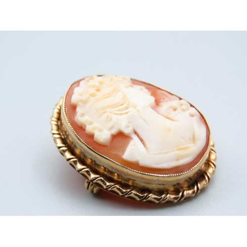 290 - Cameo Brooch Oval Form Classical Maiden Side Profile Mounted on 9 Carat Yellow Gold Setting, Cameo 3... 