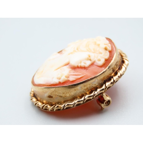 290 - Cameo Brooch Oval Form Classical Maiden Side Profile Mounted on 9 Carat Yellow Gold Setting, Cameo 3... 