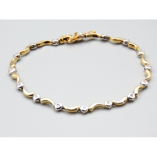 292 - 18 Carat Yellow and White Gold Modernist Form Bracelet 20cm Long Inset with Diamonds