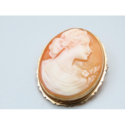 295 - 9 Carat Yellow Gold Mounted Ladies Cameo Brooch Oval Form Lady Side Profile 4cm High