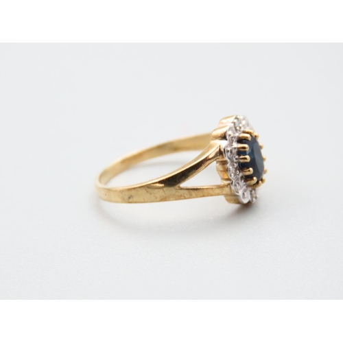 296 - Sapphire and Diamond Cluster Ring Mounted on 9 Carat Yellow Gold Band Ring Size M