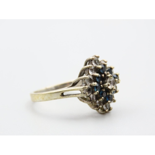 299 - Sapphire and Gemstone Set Ladies Cluster Ring Mounted on 9 Carat White Gold Band Basket Setting