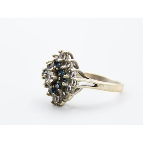 299 - Sapphire and Gemstone Set Ladies Cluster Ring Mounted on 9 Carat White Gold Band Basket Setting