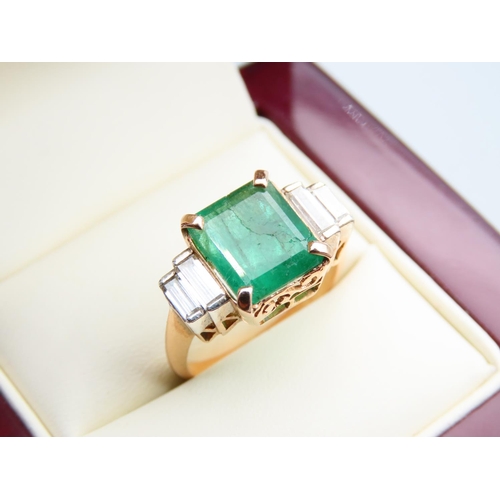 300 - Emerald and Diamond Centre Stone Ring Twin Baguette Cut Diamonds to Either Side Emerald of Attractiv... 