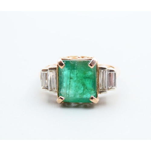 300 - Emerald and Diamond Centre Stone Ring Twin Baguette Cut Diamonds to Either Side Emerald of Attractiv... 