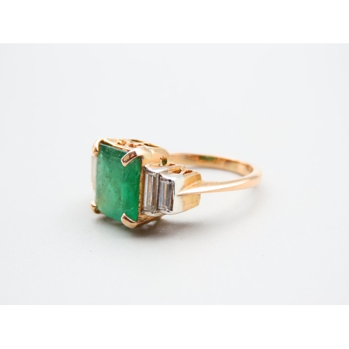 300 - Emerald and Diamond Centre Stone Ring Twin Baguette Cut Diamonds to Either Side Emerald of Attractiv... 