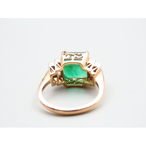 300 - Emerald and Diamond Centre Stone Ring Twin Baguette Cut Diamonds to Either Side Emerald of Attractiv... 