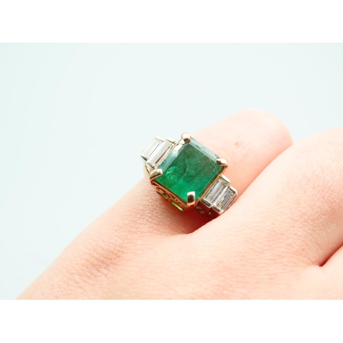 300 - Emerald and Diamond Centre Stone Ring Twin Baguette Cut Diamonds to Either Side Emerald of Attractiv... 