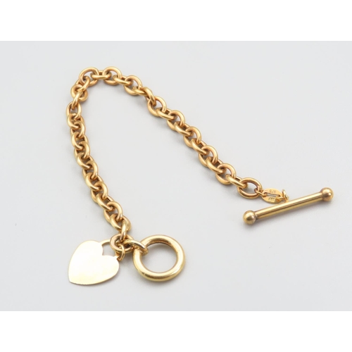 303 - 9 Carat Yellow Gold Ladies Heart Locket Motif Bracelet T Bar Clasp 19.5cm Long