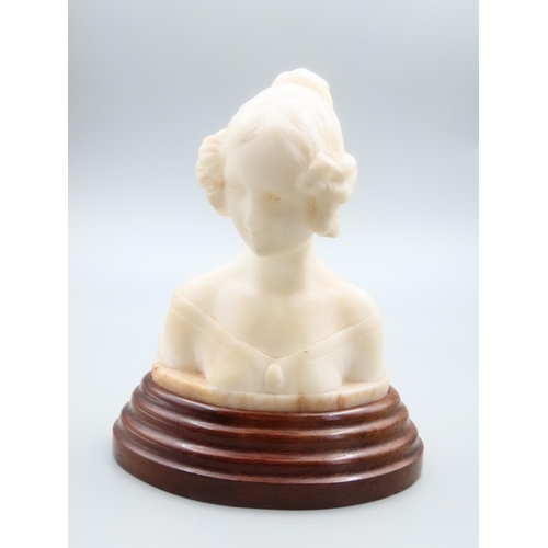 305 - Carved Marble Bust of Lady on Resisted Walnut Base Attractively Detailed 15cm High