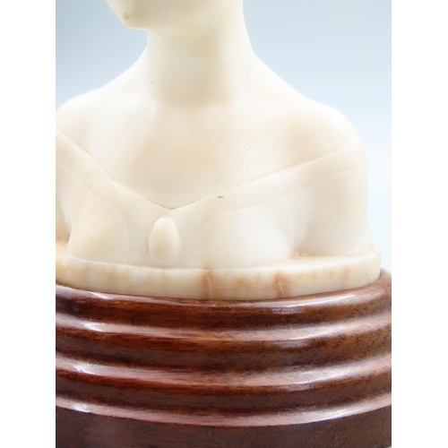 305 - Carved Marble Bust of Lady on Resisted Walnut Base Attractively Detailed 15cm High