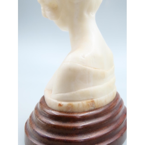 305 - Carved Marble Bust of Lady on Resisted Walnut Base Attractively Detailed 15cm High