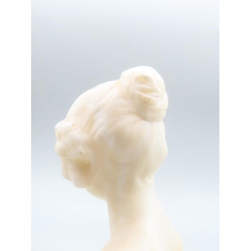 305 - Carved Marble Bust of Lady on Resisted Walnut Base Attractively Detailed 15cm High