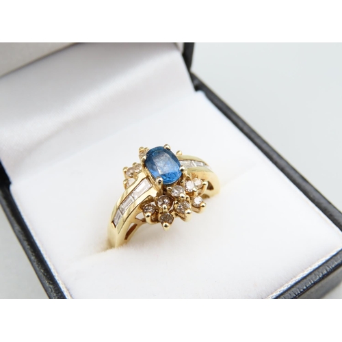 311 - Sapphire and Diamond 14 Carat Yellow Gold Ring Size L